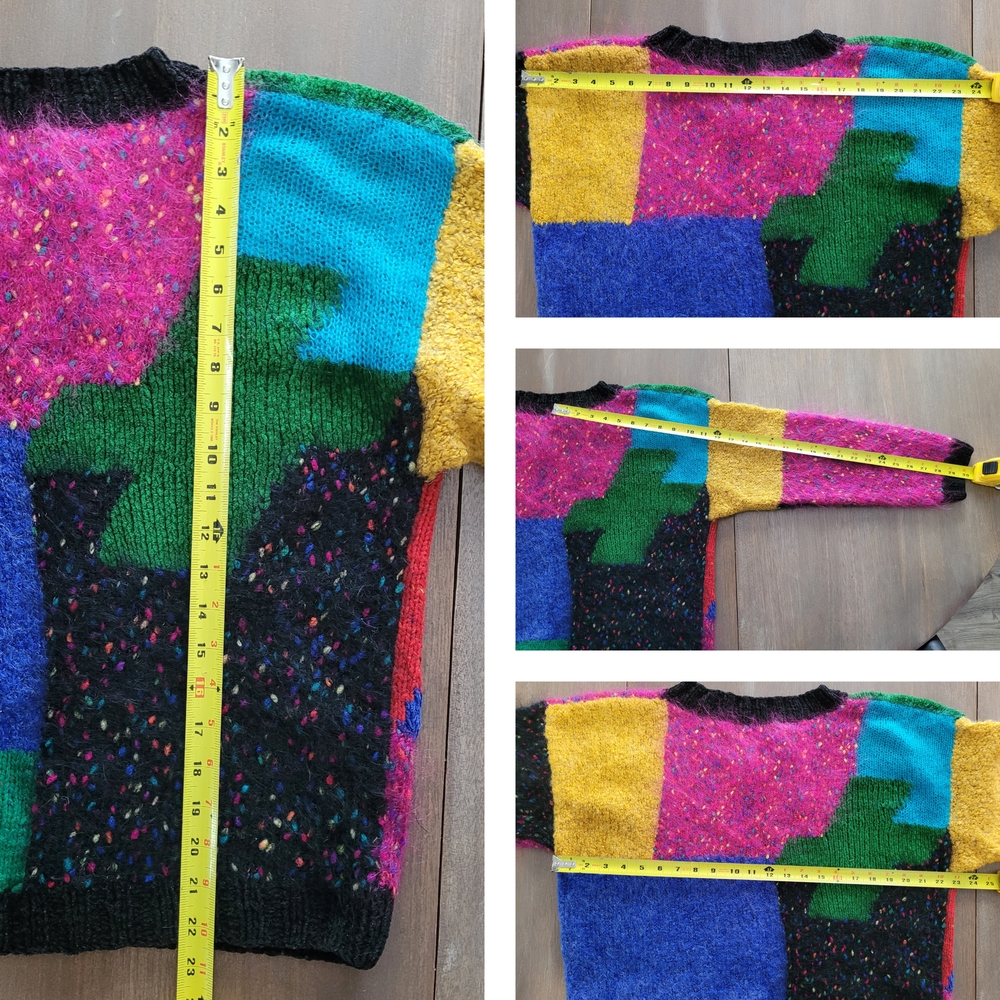 Vintage 90s Mohair Blend Colorblock Carole Little Sweater - Picture 9 of 10
